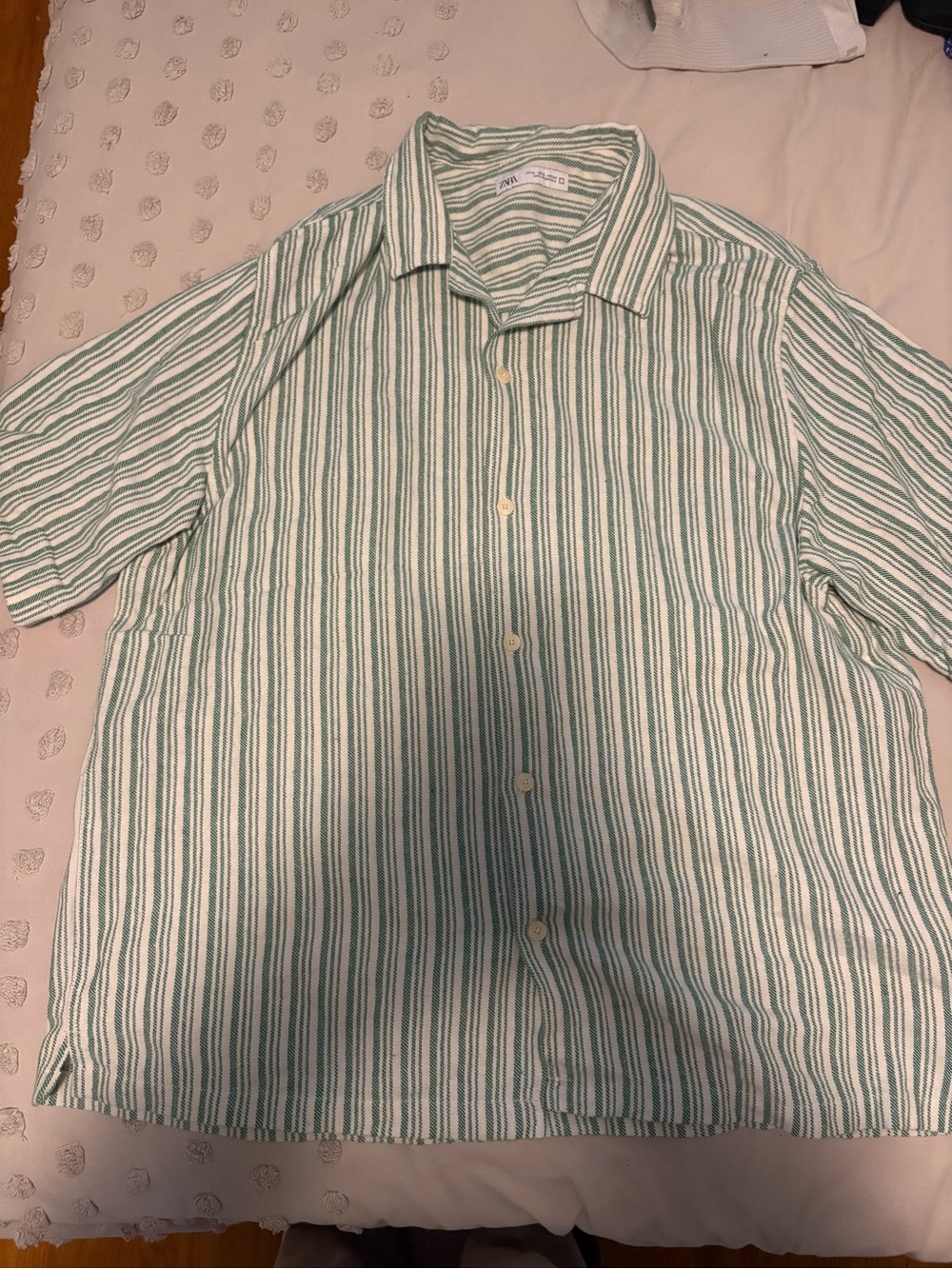 Zara Casual Green Striped Men’s Shirt - Short Sleeve